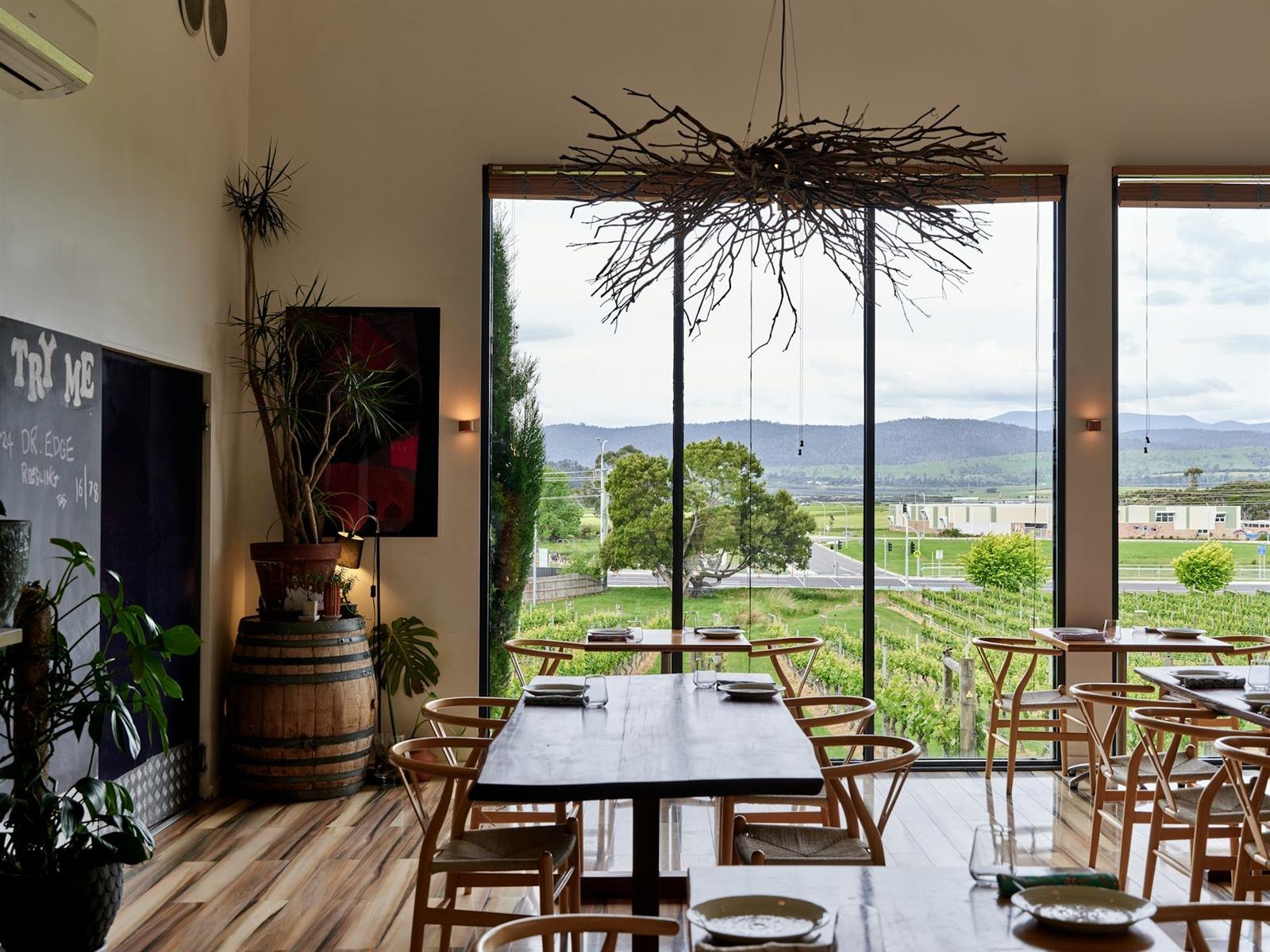 La salle de dégustation du domaine, ouverte sur les vignes